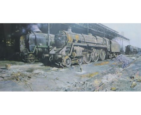 David Shepherd, signed print, 'Nine Elms The Last Hours', signed and inscribed in pencil, overall 43 x 80cm
