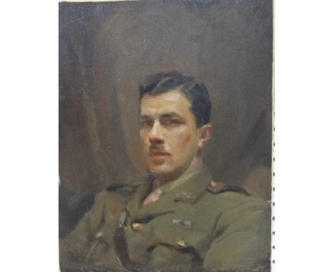 Douglas Stannus Gray (1890-1959), Portrait of Ralph Longstaff in uniform, oil on canvas, unframed, 45cm x 35cm. DDS