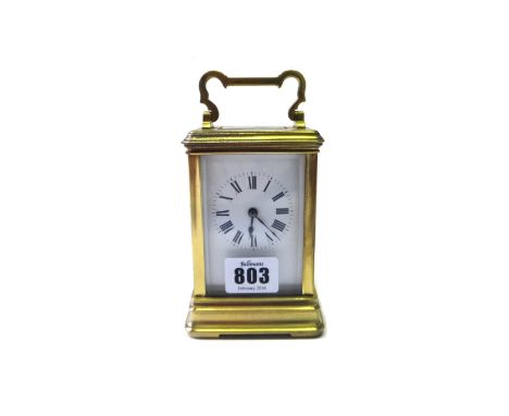 A French gilt brass cased carriage clock, early 20th century, with white enamel dial and single train movement, 12cm high.