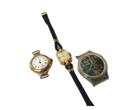 A gentleman's steel cased Bulova Accutron wristwatch, the electronic movement visible through the dial, a lady's 9ct gold cir