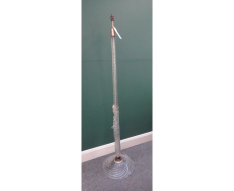 A French glass floor standard lamp in the Baccarat style, mid 20th century with a tapering spiral twist shaft on a large circ