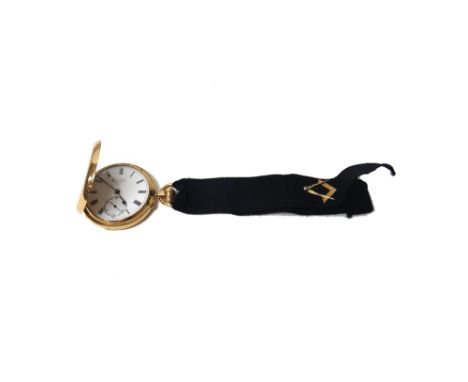 A gentleman's 18ct gold cased, keyless wind, hunting cased pocket watch, the three quarter plate jewelled lever movement deta