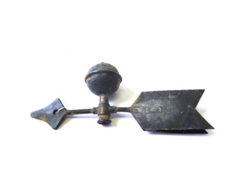 A copper weathervane, 19th century, with spherical surmount and arrow bar, 49cm wide.