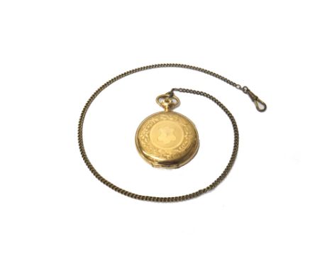 A gentleman's gold cased, keyless wind, hunting cased pocket watch, the enamelled dial with black Roman numerals, subsidiary 