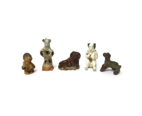 A group of five Asian small ceramic figures and animals, various dates, comprising; a Thai celadon glazed figure of a standin