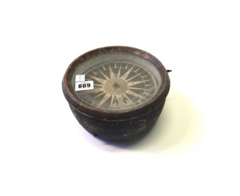 A ship's gimble compass (lacking stand), early 19th century, the paper dial detailed 'Brazier Hardwareman' (a.f),19cm diamete