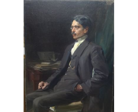 Douglas Stannus Gray (1890-1959), Portrait of Rustom Siddm Esq, oil on canvas, signed, unframed, 101cm x 84cm. 
Exhibited: Lo