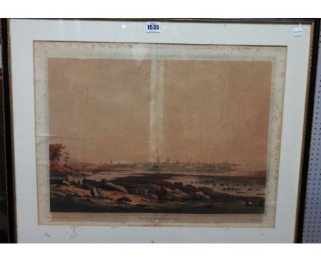 After R. H. Colebrooke, N. W. view of Seringapatam, aquatint by John William Edy, with hand colouring, 43cm x 56cm.