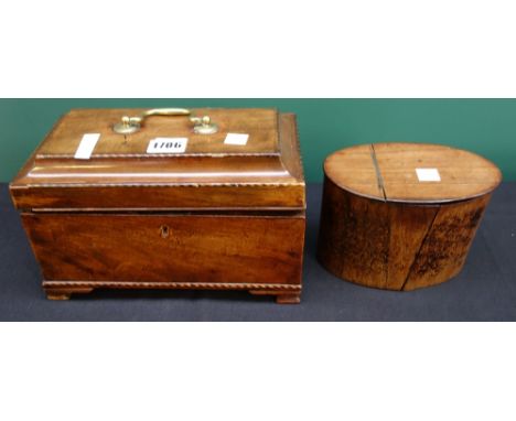 An inlaid George III rectangular tea caddy, later converted, 24cm wide, together with a George III oval rosewood tea caddy, 1