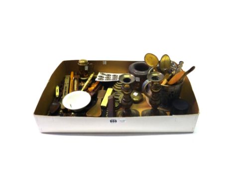 A quantity of collectables, including; a Victorian papier mache lacquered book cover with mother of pearl inlay (30cm x 23cm)
