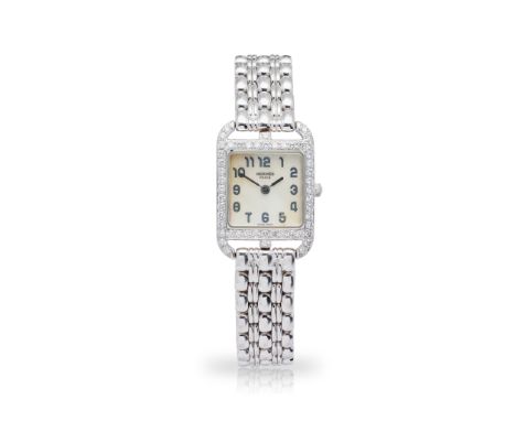 Hermes: a diamond-set watch Cape Cod model CC1.192, case marked 750, quartz movement, signed rounded square mother of pearl d