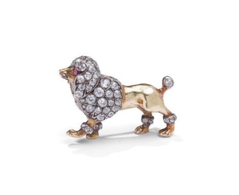 A late 19th century diamond-set novelty brooch, circa 1890 Modelled as a poodle, with old brilliant and rose-cut diamond fur 