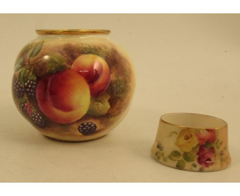 A Royal Worcester spherical vase, decorated half round with fruit by D Bowkett, shape number G161, dated 1951, height 2.75ins