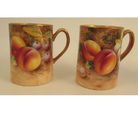 A pair of Royal Worcester small tankards, decorated with fruit by Roberts, height 2.75insCondition Report:  Both in good cond