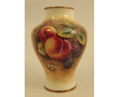 A Royal Worcester vase, decorated half round with fruit by D Bowkett, shape number 2491, height 4insCondition Report:  Good c