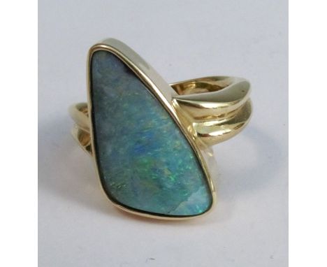 A opal doublet ring, stamped '18k', finger size Q, 11.7g gross