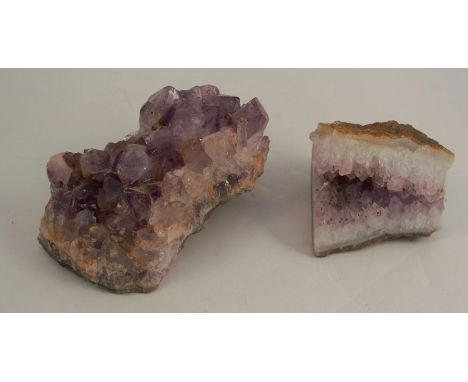 Two sections of amethyst crystal, lengths 6ins and 4ins