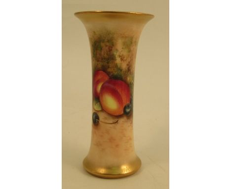 A Royal Worcester spill vase, decorated half round with fruit by Roberts, shape number G923, dated circa 1950, height 4.5insC