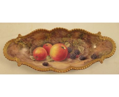 A Royal Worcester oval dish, decorated with fruit by P Love, dated 1956, max diameter approximately 10insCondition Report:  G