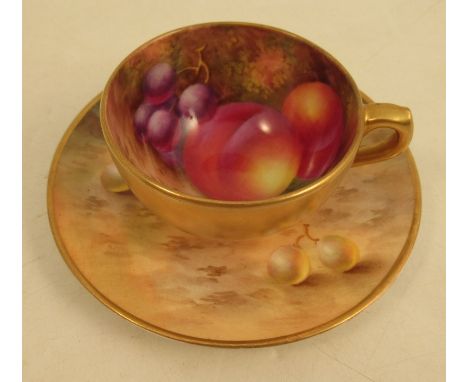 A Royal Worcester miniature cup and saucer, decorated with fruit by AyrtonCondition Report:  Good condition