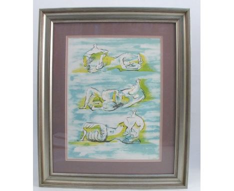 Henry Moore, coloured lithograph, Reclining Nudes, unsigned, 11.5ins x 8.75ins (D)