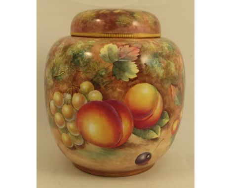 A Royal Worcester covered ginger jar, decorated with fruit by J Cook, shape number 2826, height 7.5insCondition Report:  Good