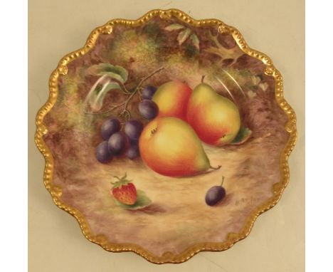 A Royal Worcester plate, decorated with fruit to a shaped gilt border by Ayrton, dated 1952, diameter 8.75insCondition Report