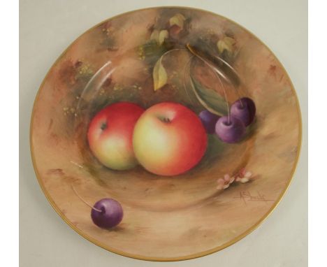 A Royal Worcester side plate, decorated with fruit to a mossy background by A Shuck, dated 1937, diameter 6insCondition Repor