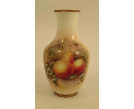 A Royal Worcester vase, decorated half round with fruit by J Smith, shape number 2491, dated 1952, height 4insCondition Repor