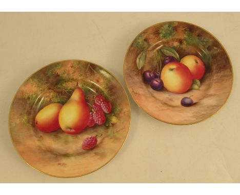 Two Royal Worcester side plates, decorated with fruit by Townsend and Moseley, diameter 6insCondition Report:  Both in good c