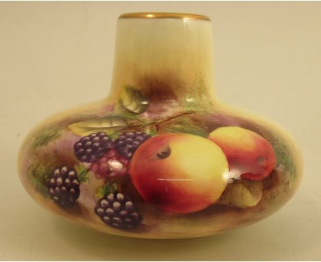 A Royal Worcester squat vase, decorated half round with fruit by D Bowkett, height 2.75insCondition Report:  Good condition