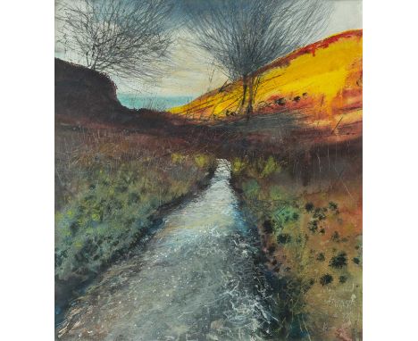 Kurt JACKSON (1961) Cold Wind, Afternoon Light (Cot Valley) Mixed media on card, signed, inscribed and dated '99, 30.5 x 27.5