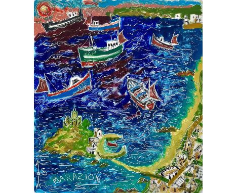 Ian E DUNLOP (1945) Marazion Oil on paper, signed and inscribed, 40 x 35cm. Frame size 56 x 51cm.