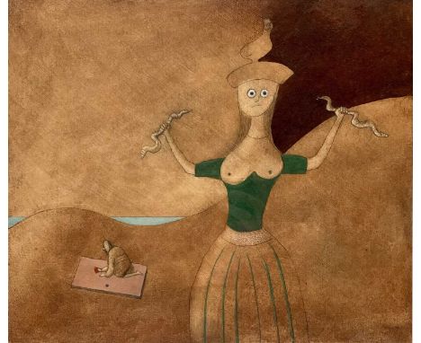 Andrew LANYON (1947) Sanding the First Door - Nature Shakes her Rattles', 2023 Oil on card, signed, titled and dated to verso