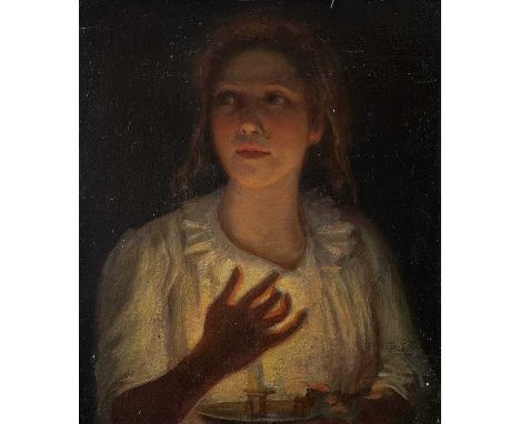Eardley Wilmot Blomefield (1855–1927) Girl with a Chamberstick  Oil on board, 34 x 29cm.Blomefield served on the first commit