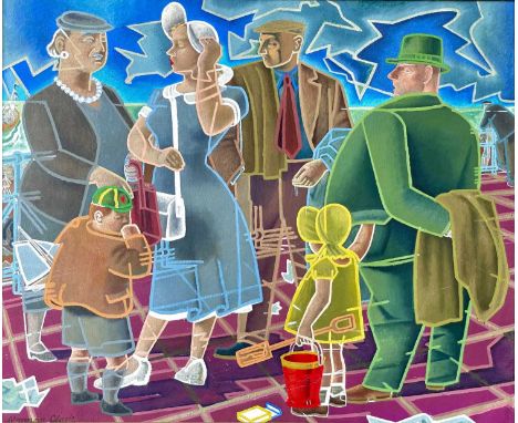 Norman CLARK (1913-1992) Family Day by The Sea Oil on canvas, signed, 62 x 76cm. Frame size 84 x 98cm.There are a number of l
