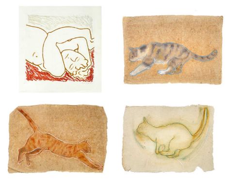 Sheila OLINER (1930-2020) 4 works  Three cat drawings, soft pastel on paper, each monogrammed, the two larger works measure 5