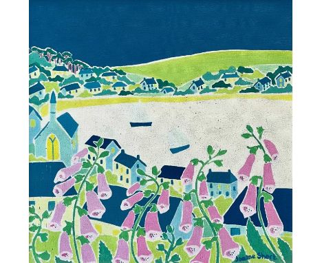 Joanne SHORT (1967) Strawberry Cream Sea, St Mawes  Oil on canvas, signed, inscribed to verso, 29.5 x 29.5cm. Frame size 43 x