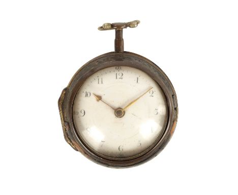 SAMUEL THORNDIKE, IPSWICH. A GEORGE III PAIR CASED VERGE POCKET WATCH with tortoiseshell outer case and gilt watch case enclo