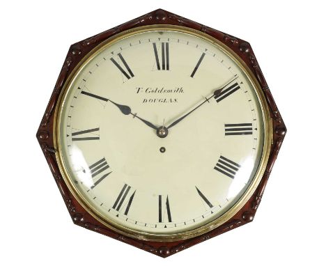 T. GOLDSMITH, DOUGLAS. A REGENCY CONVEX FUSEE WALL CLOCK WITH PASSING STRIKE the mahogany case with moulded octagonal surroun