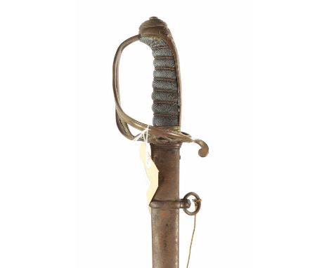 A VICTORIAN 1822 PATTERN INFANTRY OFFICER'S SWORD with slightly curved steel blade etched on both sides with crowned 'VR' cyp