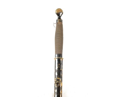 A LATE 19TH CENTURY SWORD STICK the black painted metal case/stick with removable brass handle concealing a steel bladed swor