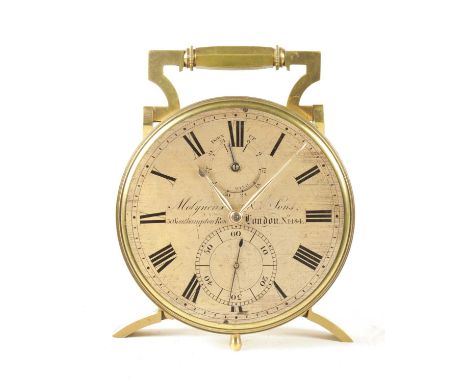 MOLYNEUX &amp; SONS, LONDON. NO. 1484. AN UNUSUAL 19TH CENTURY DESK CHRONOMETER the gilt brass case with hinged faceted handl