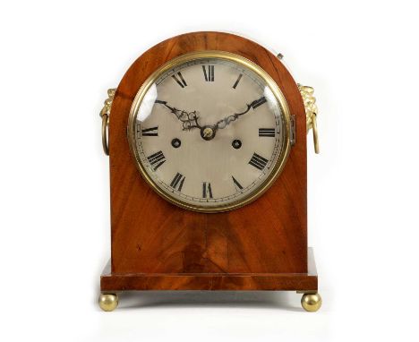 A LATE 19TH CENTURY FLAME MAHOGANY ARCHED TOP DOUBLE FUSEE ENGLISH BRACKET CLOCK the 6" silvered dial with Roman numerals and