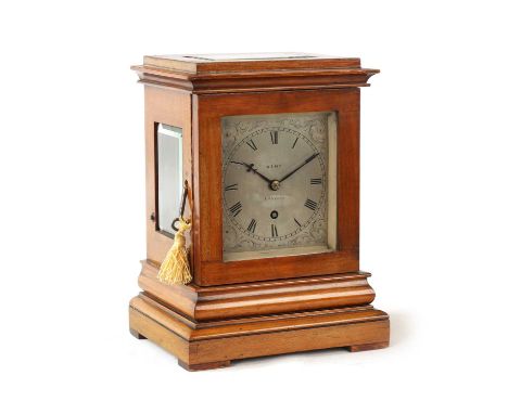 DENT, LONDON. A SMALL MAHOGANY FUSEE LIBRARY CLOCK the rectangular moulded case with five glazed panels and ogee moulded base