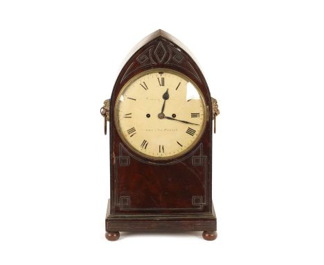 DESBOIS &amp; WHEELER, GRAYS INN PASSAGE, LONDON. A LATE REGENCY MAHOGANY LANCET TOP DOUBLE FUSEE BRACKET CLOCK the 8" convex