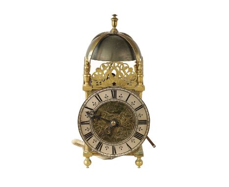 AN UNUSUAL 3RD QUARTER 17TH CENTURY LANTERN CLOCK JOHN EBSWORTH, LONDINI FECIT the posted frame surmounted by an engraved dol