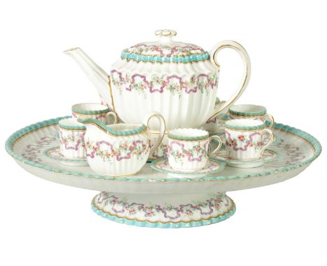 AN UNUSUAL LATE 19TH CENTURY COPELAND SPODE CABARET SET comprising six fluted edge small teacups and saucers, sugar, milk and