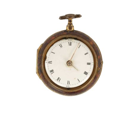CURTIS DOUGHTY, WISBECH. A GEORGE III PAIR CASED VERGE POCKET WATCH with tortoiseshell outer case and gilt watch case enclosi