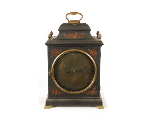 WASBROUGH &amp; MAILLARD, BRISTOL. A GEORGE III LACQUERED BRACKET CLOCK with circular brass engraved dial with Roman numerals